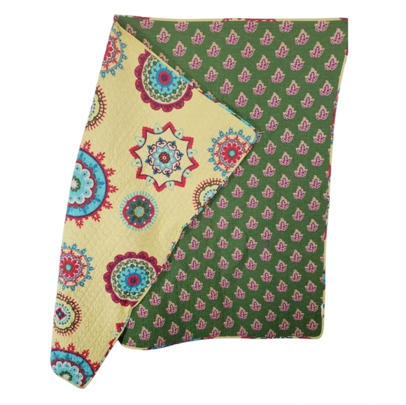 Boho Blanket Quilted Bright Vivid Yellow Green Pink Colors Mandala Patterns - Picture 3 of 6